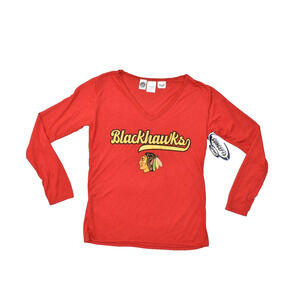 Chicago Blackhawks Marathon V-Neck Long Sleeve Red NHL Fan Top Size M NEW